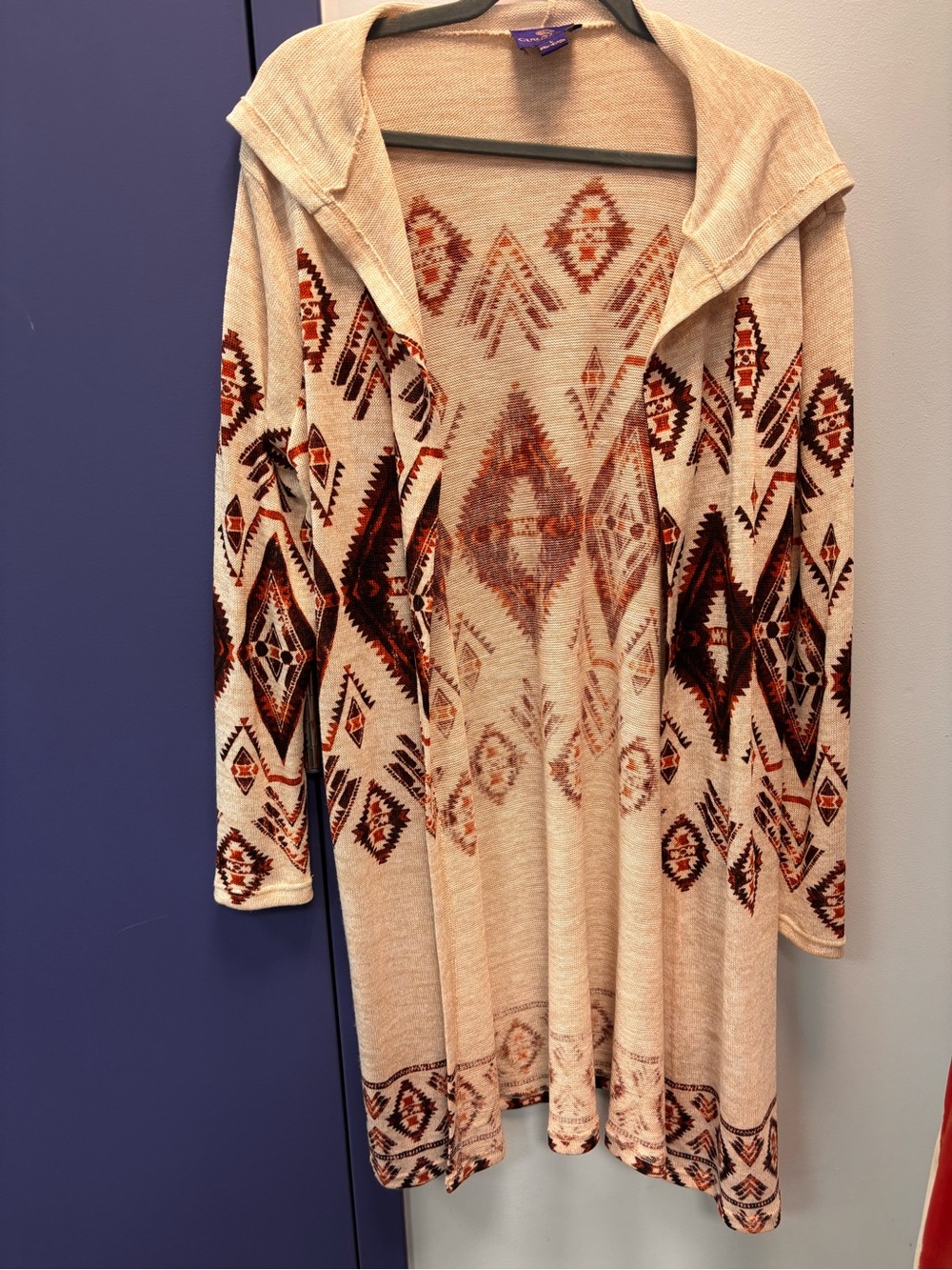 Boho Aztec Hooded Open-Front Cardigan in Beige